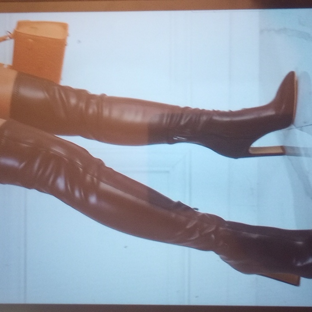 Women's brown over the knee side zipper pointed toe stiletto boots